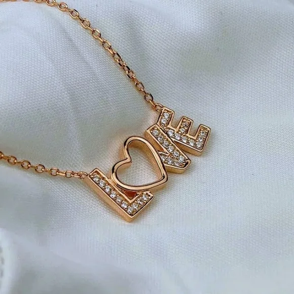 AAQUATIF LOVE Script Necklace 925 Sterling Silver 18k Gold Rhodium Heart Pendant - Picture 1 of 7